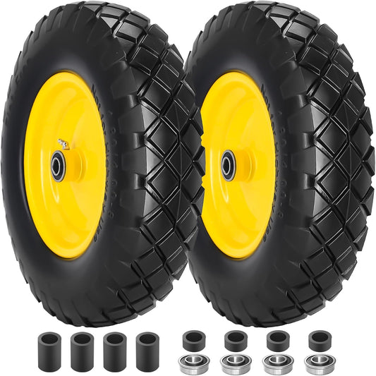 4.80/4.00-8 Solid Wheelbarrow Tire and Wheel 16" Flat-Free Tire with 3" Centered Hub 5/8" & 3/4"