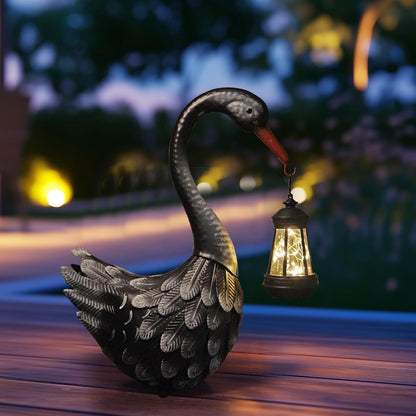 HONGLAND Solar Garden Statue Outdoor Swan Decor Bird Decor Lawn Ornament for Backyard Patio Porch Poolside（Black）
