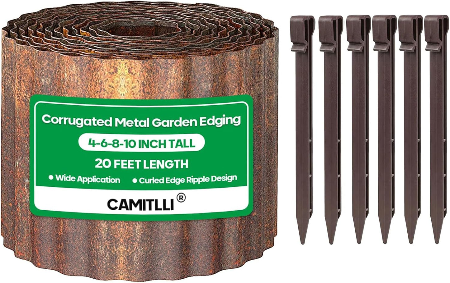 Corrugated Metal Garden Edging,Sturdy Tall Landscape Edging Borders with 6pcs Anchor Stakes, Perfect DIY for Flower Beds, Lawn and Pathway,Tree Surrounds,Paver Edges (Pre-Rusted 10"×20FT)