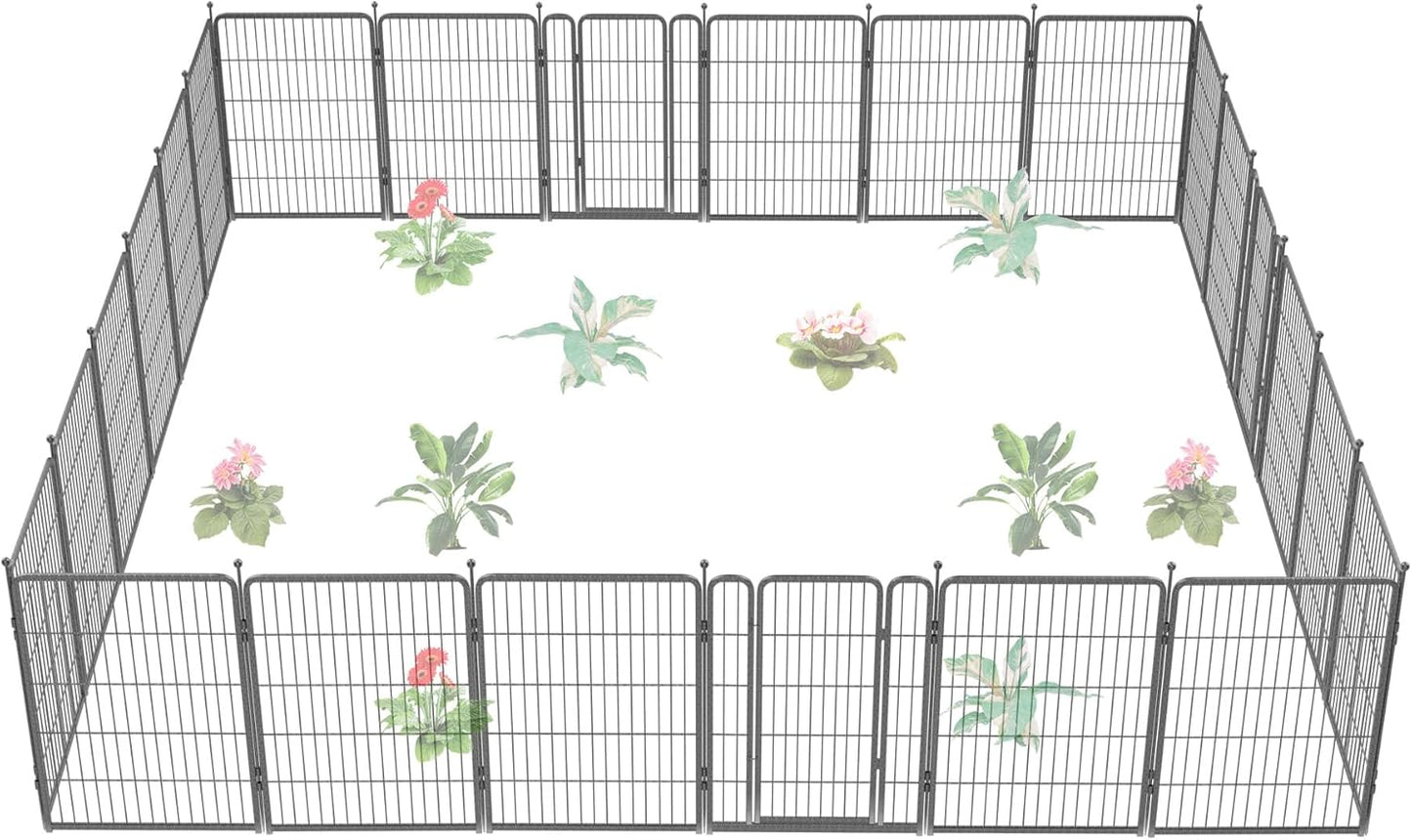 FXW Garden Fence Outdoor for The Yard – 40in(H) x 54.7ft(L) Heavy Duty Metal Animal Barrier for Dog and Rabbit, Decorative Dog Fence, 24 Panels, Silver