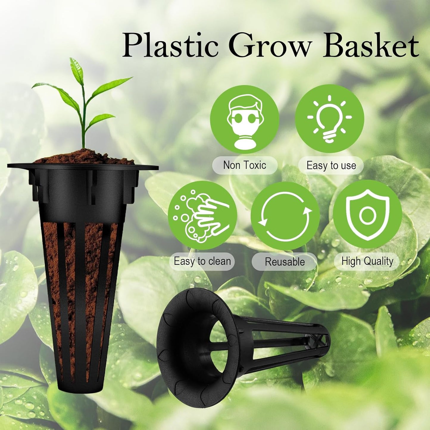 Cunhill 100 Pcs Hydroponic Growing Kit Include 50 Pcs Plant Replacement Basket Containers and 50 Pcs Seed Pot Label Compatible with Hydroponic Growing System(0.5 Inch,Black)