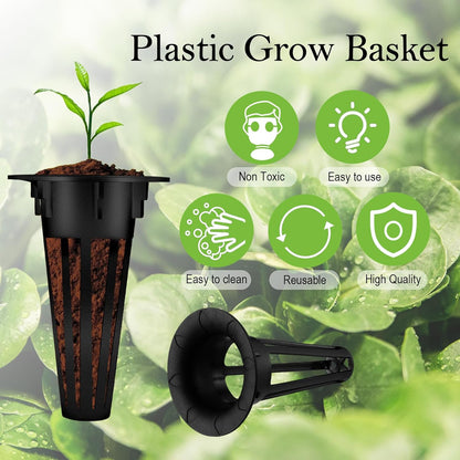 Cunhill 100 Pcs Hydroponic Growing Kit Include 50 Pcs Plant Replacement Basket Containers and 50 Pcs Seed Pot Label Compatible with Hydroponic Growing System(0.5 Inch,Black)