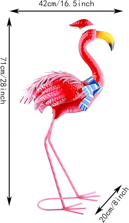 Garden Decor Christmas Flamingo Yard Art Decor Large Metal Flamingo Statues for Outdoor Indoor Decorations, Outside Patio, Pool, Lawn