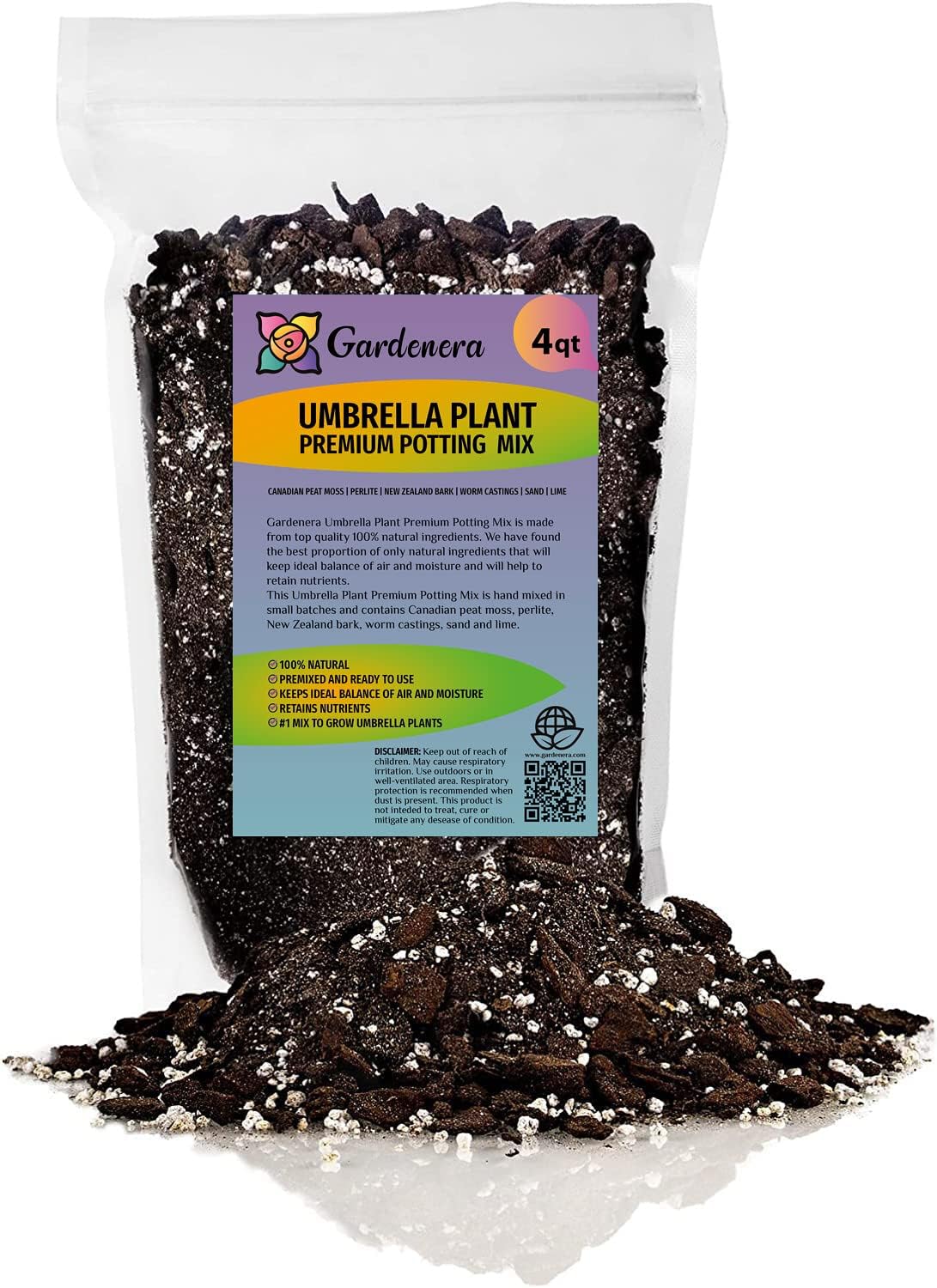 Gardenera Umbrella Plant Premium Potting Mix - Experience The Difference of Hand-Mixed Quality and Natural Ingredients - 4 Quart