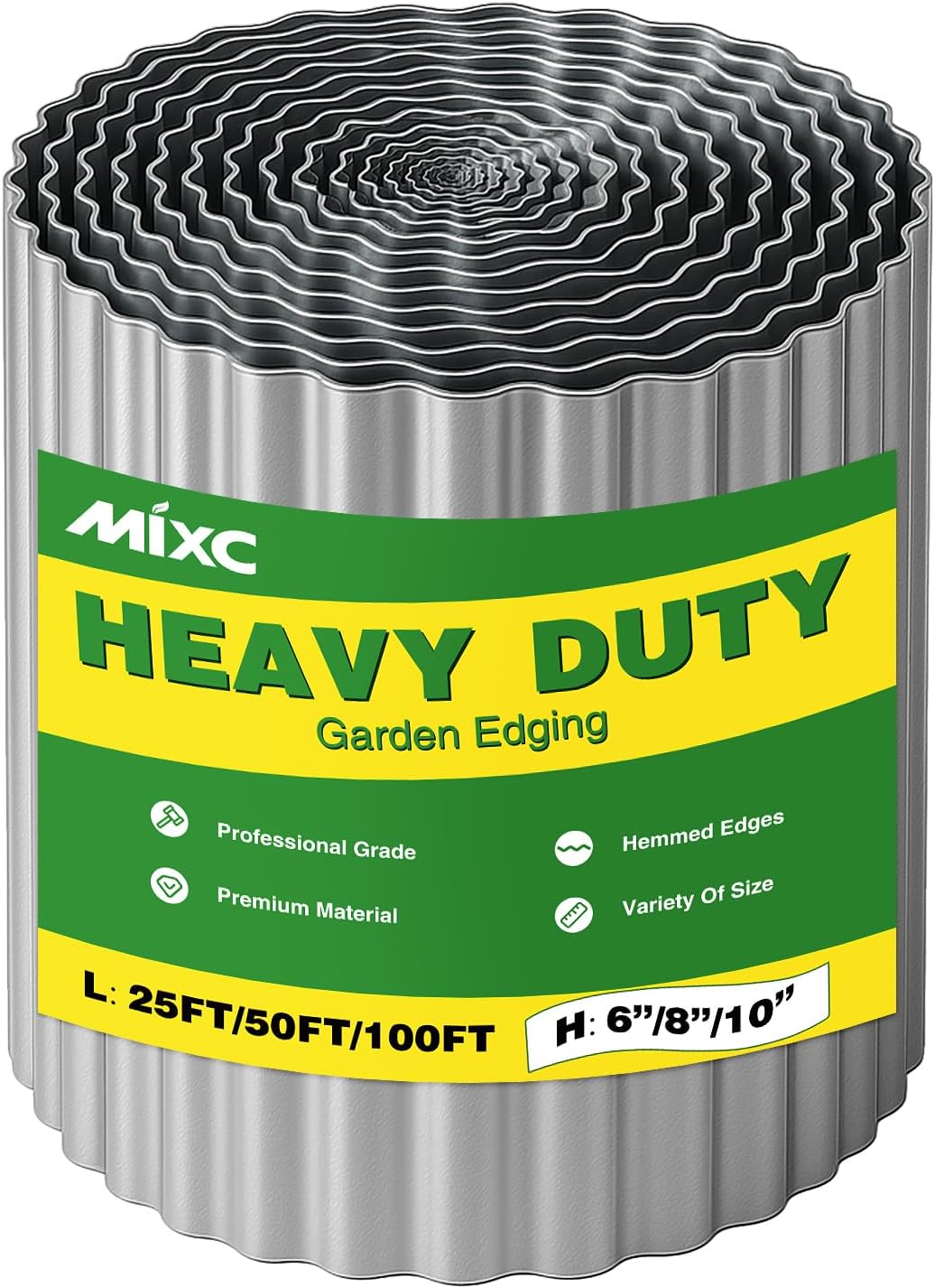 MIXC Corrugated Metal Garden Edging, Landscape Border for Lawn, Flower Bed & Paver (Silver, 10 Inch × 25FT)