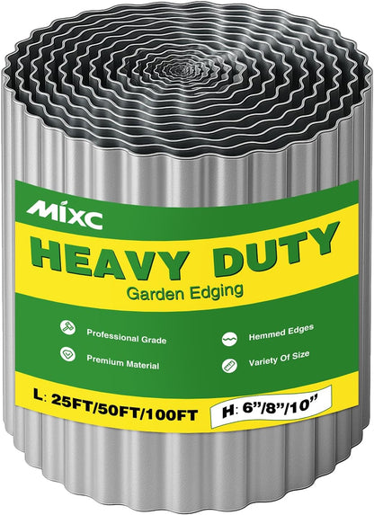 MIXC Corrugated Metal Garden Edging, Landscape Border for Lawn, Flower Bed & Paver (Silver, 6 Inch × 25FT)