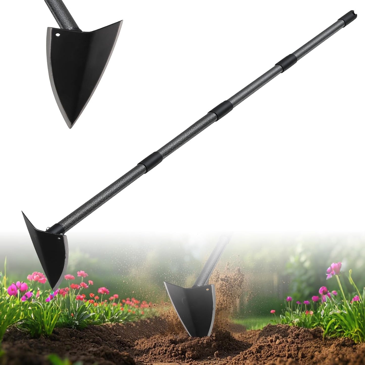 Hoe Garden Tool,Triangle Gardening Hoe with Sharp Blade for Digging,Weeding,Cutting and Loosing Soil,72 Inch Adjustable Length Metal Handle…