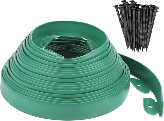 Garden Edging - 40 Feet Plastic Garden Edging Border with 36 Pack Spikes Apply to Flower Beds/Grass Lawn/Yard (1.57Inches Tall, Green)