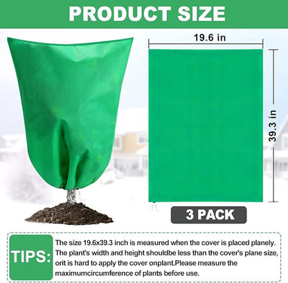 3 Pack Winter Plant Covers Freeze Protection, 19.6" x 39.3" Frost Blankets for Outdoor Plants with Drawstring, Tree Covers Bags Shrub Covers for Winter Cold Weather, Rose Bush Cover for Winter