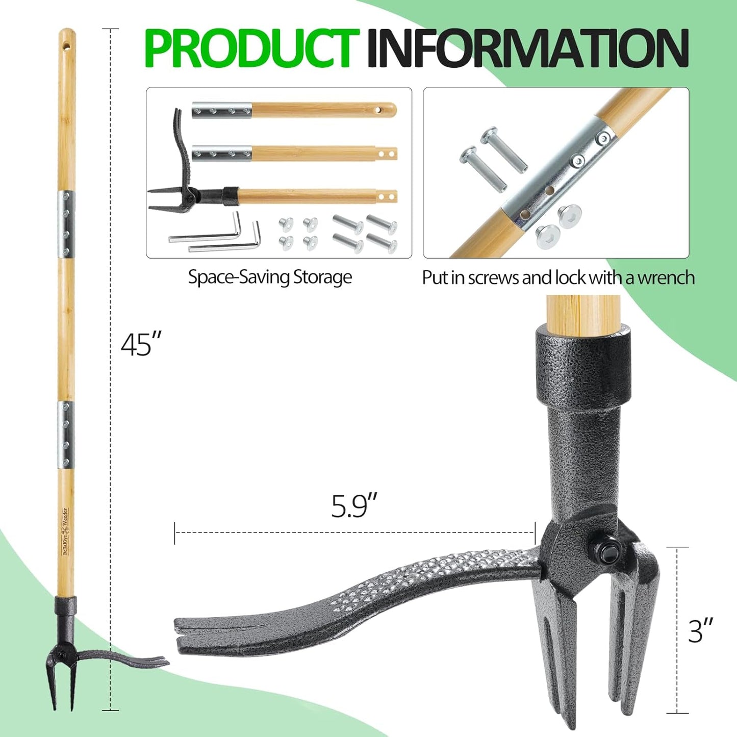 Weeder - Stand Up Weed Puller Tool with Long Handle - Real Bamboo & 4-Claw Steel Head Weeder Tool, Weeding Tool Weed Remove Tool for Lawn/Yard, Easily Remove Weeds Without Kneeling