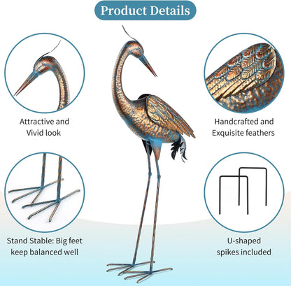 chisheen Garden Crane Statues Blue Heron Metal Yard Art Outdoor Decoration,Large Sculptures for Lawn Patio Porch,39-44 inch,Set of 2