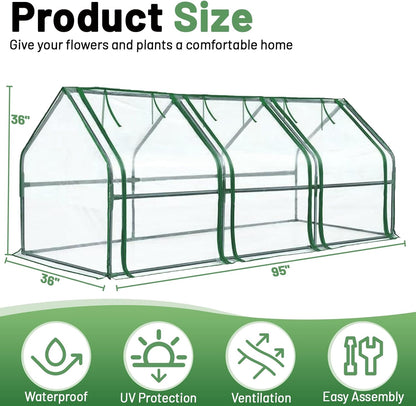Greengro Mini Greenhouse, 95" x 36" x 36" Portable Greenhouses for Outdoors with Roll-up Zipper Door, Ground Stakes & 20 T-Shaped Plant Tags, Waterproof UV-Resistant Green House for Indoor Outside