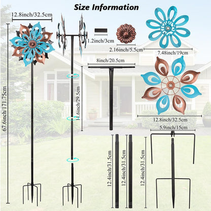 Stargarden Wind Spinners Outdoor, 4 Layers Metal Yard Art Wind Spinner, Kinetic Wind Sculptures & Spinners, Decorative Pinwheels for Yard and Garden