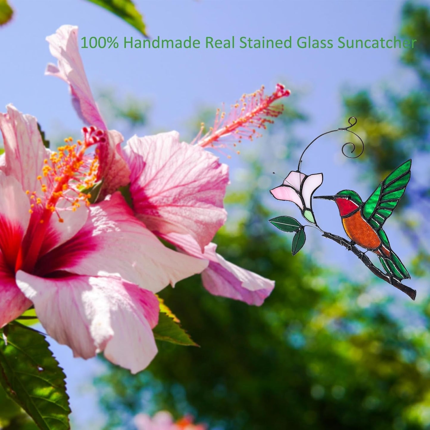 Handmade Stained Glass Hummingbird on Branch Colorful Glass Bird Suncatcher for Indoor Window Decor Unique Hummingbird Gift for Women,Mom,Grandma
