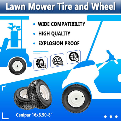 Cenipar 16x6.50-8" Lawn Mower Tire and Wheel with 3/4" Iron Bushing, 3" Offset Hub 4 Ply Heavy Duty Replacement for Craftsman Mower, Garden Lawn Tractors (2-Pack)
