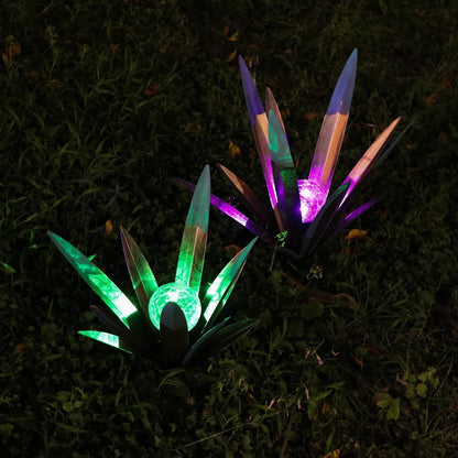 Metal Agave Plant Garden Art, 2 Pack Big Tequila Rustic Sculpture, Rustic Metal Agave Plants Lawn Home Ornaments, for Yard Stakes, Garden Figurines, Outdoor Patio (2 PCS Colorful with Light)
