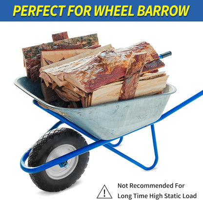 4.80/4.00-8" Wheelbarrow Tire, 16" Flat-Free Solid Tire and Wheel, 3-6" Centered Hub, 5/8" & 3/4" Bearing, For Broadcast Spreader Garden Wagon Cart Trolley Dolly (1 Pack)