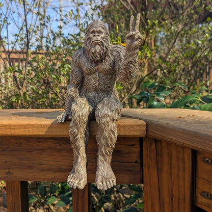 John Bernard & Company Bigfoot Peace Sign Decorative Sasquatch Yeti Statue/Figurine Indoor/Outdoor Sculpture for Patio, Deck, Home, Office 10 in H Shelf Sitter Figurine (Stonewash)