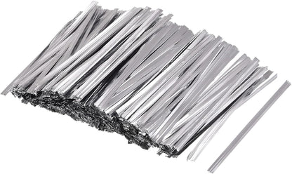 MECCANIXITY Foil Twist Ties 3" 8cm Metallic Plastic Closure Tie for Tying Bread, Candy, Cookies, Gift Bags Arts Crafts Ties Silver Tone Pack of 750