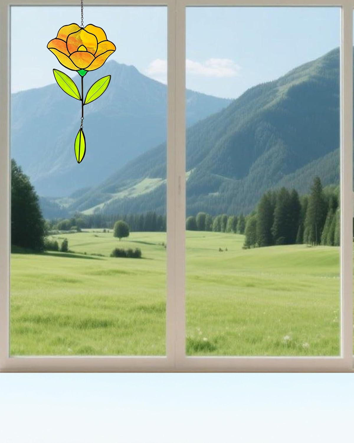 Flower Suncatchers, Stained Glass Window Hangings, Garden Suncatchers for Window and Wall Decor (B-Yellow)