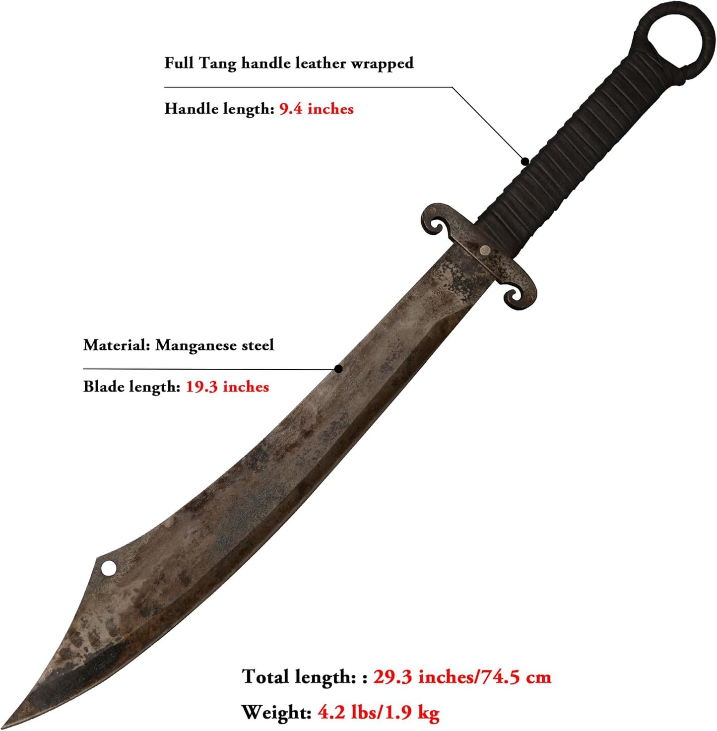 SV Handmade cast Manganese Steel Chopping Blade Sword, Full Tang, Outdoor, Hunting, Camping, Hiking, Survival, with Protective Cover, Multiple Styles to Choose from