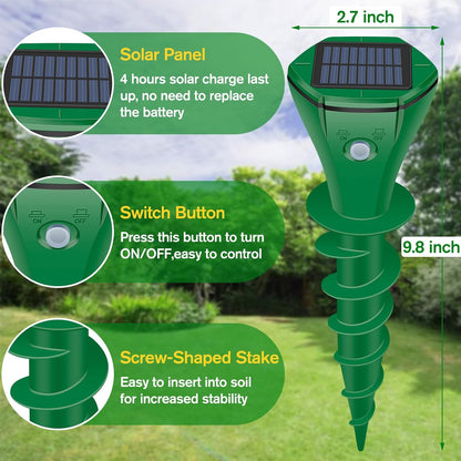 Mole Repellent Solar Powered Ultrasonic, Gopher Repellent Outdoor for Lawn Garden Yard,Waterproof Mole Killer Traps,Sonic Spikes Get Rid of All Pests Gopher Vole Groundhog Chipmunk Snake, 2 Pack-Green