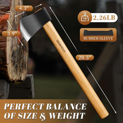Dream Reach 20.5" Dual-Handed Throwing Axe, Professional Throwing Axes with Wooden Handle, Throwing Hatchet for Adults, Axe Throwing Game