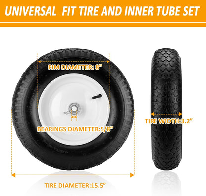 4.80/4.00-8" Air Filled Wheelbarrow Tire,Heavy-Duty Replacement Tire and Inner Tube Set with 3/4 & 5/8 Wheel Bearing and Spacer Kit included,Tubed Tires Non-Slip for Garden Cart Wagon