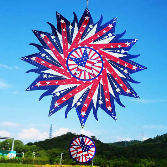 DJUAN 4th of July Decorations,12in American Flag Patriotic Wind Spinner Fourth of July Decor