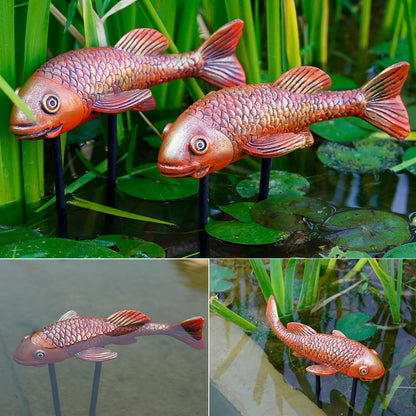 Antique Ceramic Koi Fish Garden Statues - Set of 2 | Exquisite Fish Sculptures for Outdoor, Patio, Pond, and Garden Decorations (Brassy)