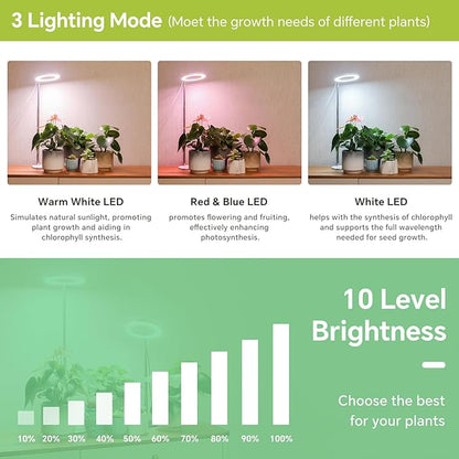 Desktop Grow Light, Height Adjustable Grow Lights for Indoor Plants Full Spectrum, 3 Lighting Mode, Halo Grow Light with Timer, Plant Lights for Indoor Growing (Black)