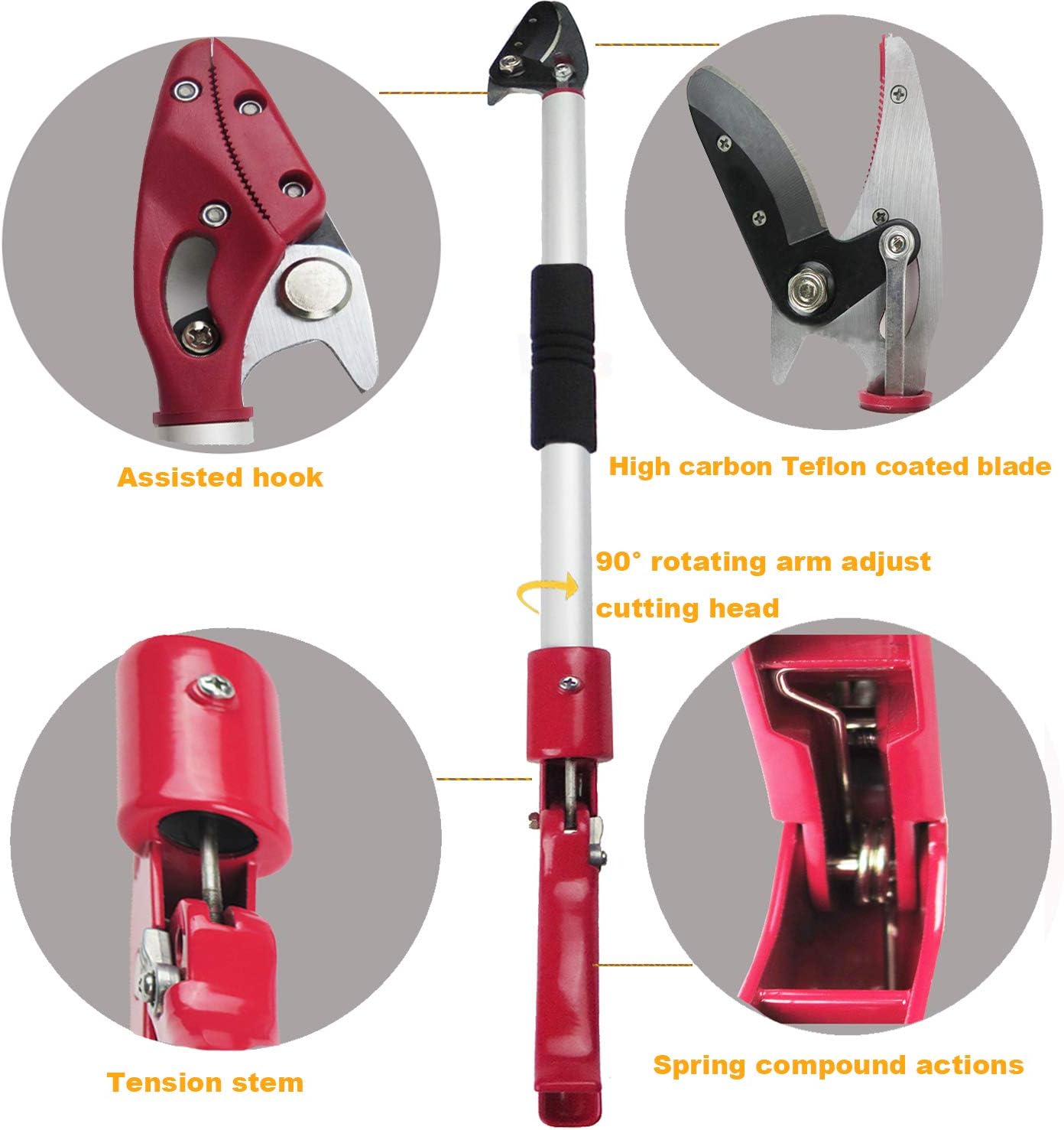 6 Feet Cut and Hold Tree Pruner, Rotation Pole Tree Trimming, Long Reach Fruit Picker, Branches Bypass Lopper