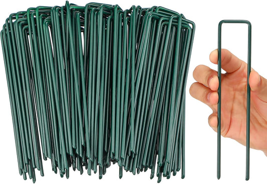 Therwen 6 Inch Turf Stakes for Artificial Grass Green Landscape Staples Bulk Galvanized Heavy Duty Garden Stake U Type Artificial Turf Stake Ground Anchor for Artificial Grass(Green, 200 Pcs)