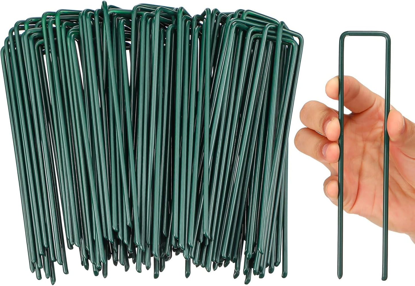 Therwen 6 Inch Turf Stakes for Artificial Grass Green Landscape Staples Bulk Galvanized Heavy Duty Garden Stake U Type Artificial Turf Stake Ground Anchor for Artificial Grass(Green, 100 Pcs)