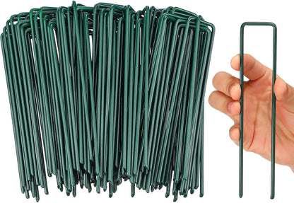 Therwen 6 Inch Turf Stakes for Artificial Grass Green Landscape Staples Bulk Galvanized Heavy Duty Garden Stake U Type Artificial Turf Stake Ground Anchor for Artificial Grass(Green, 100 Pcs)
