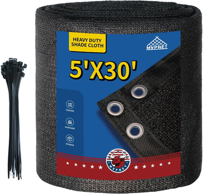 5x30Ft Garden Privacy Fence Screen, 145GSM Heavy Duty 90% Blockage Windbreak Mesh Tarp with Reinforced Edges & Anti-Rust Grommets, Includes Zip Ties for Garden, Yard, Backyard, Outdoor, Black