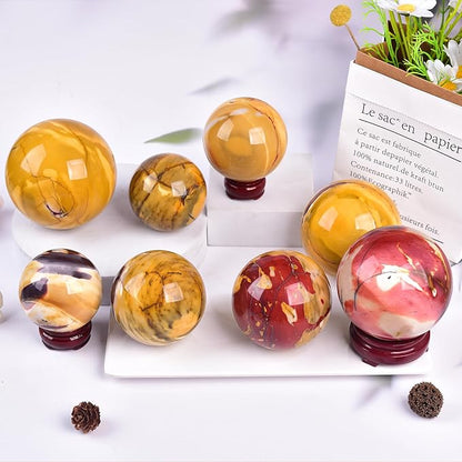 JIC Gem Natural Eggs Yolk Quartz Ball Sphere Big Gemstone Ball Healing Crystal Decorative Ball with Stand Chakra Meditation Reiki Desktop Decoration 9-10cm