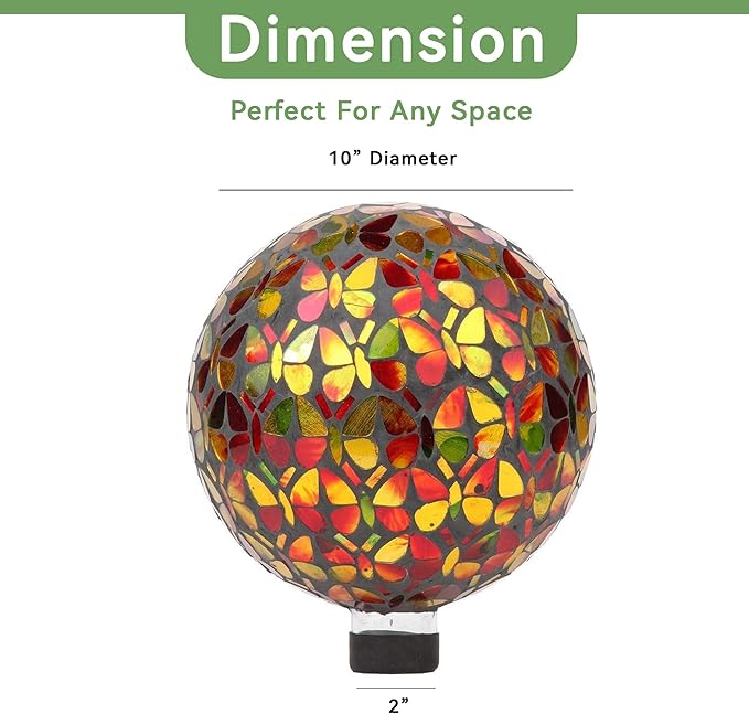 Lily's Home Colorful Mosaic Glass Gazing Ball, Designed with a Stunning Holographic Butterflies Mosaic Pattern to Bring Color to Any Home and Garden, (10 Inches Dia.)