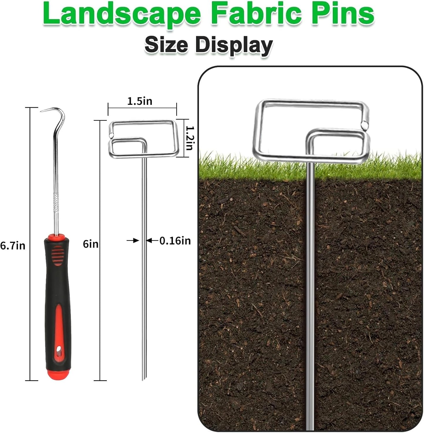 60 Pcs 6 Inch Landscape Fabric Staples, Tensile Strength 450-500Mpa -Non-Bending Garden Stakes Pins, Landscape Staples for Landscaping and Securing Lawn Fabric Weed Barriers(Square)