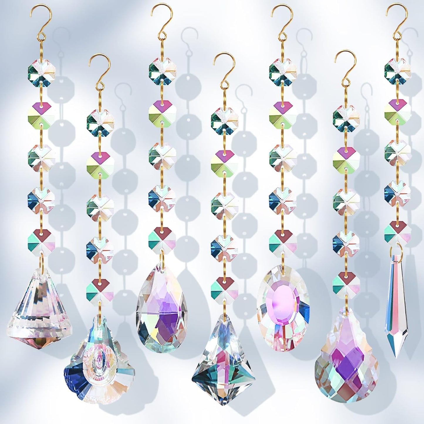 Sun Catchers for Windows Hanging, 7 Pcs Colored Crystals Suncatchers Prisms Glass Pendant Ornament for Chandelier Garden Home Room Decoration