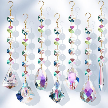 Sun Catchers for Windows Hanging, 7 Pcs Colored Crystals Suncatchers Prisms Glass Pendant Ornament for Chandelier Garden Home Room Decoration