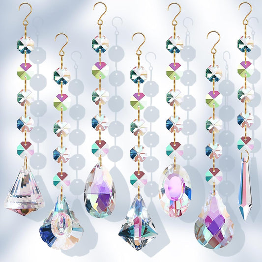 Sun Catchers for Windows Hanging, 7 Pcs Colored Crystals Suncatchers Prisms Glass Pendant Ornament