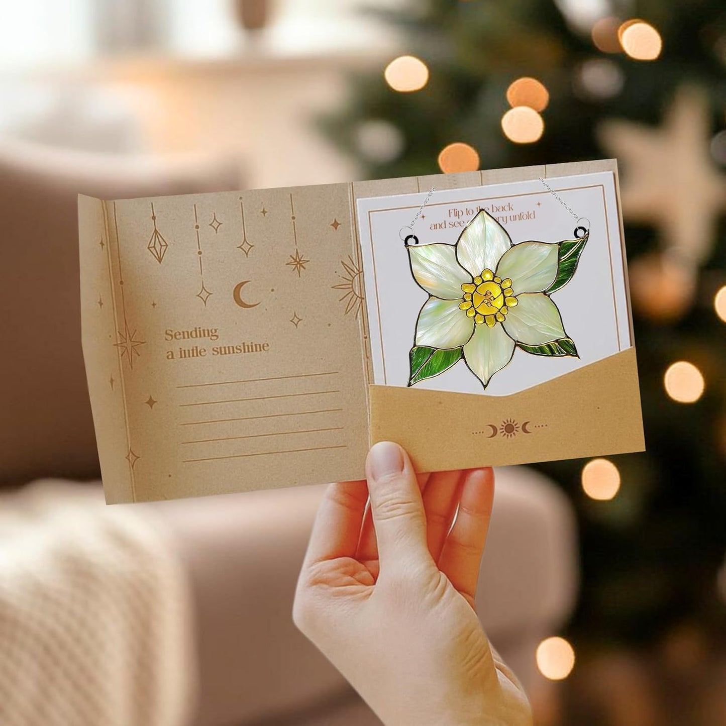 Narcissus December Birth Month Flower Acrylic Suncatcher Stained Glass Effect Window Car Hanging Christmas Ornament Indoor Outdoor Decor Garden Sun Catcher Flowers Lover Gift for Women Mom Grandma