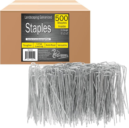 Squirrel Products Galvanized Steel Redrawn Garden Stakes, 6 Inch Lawn Staples, 11 Gauge Stakes, 2.9mm 15x2.5x15cm – 500 Pack