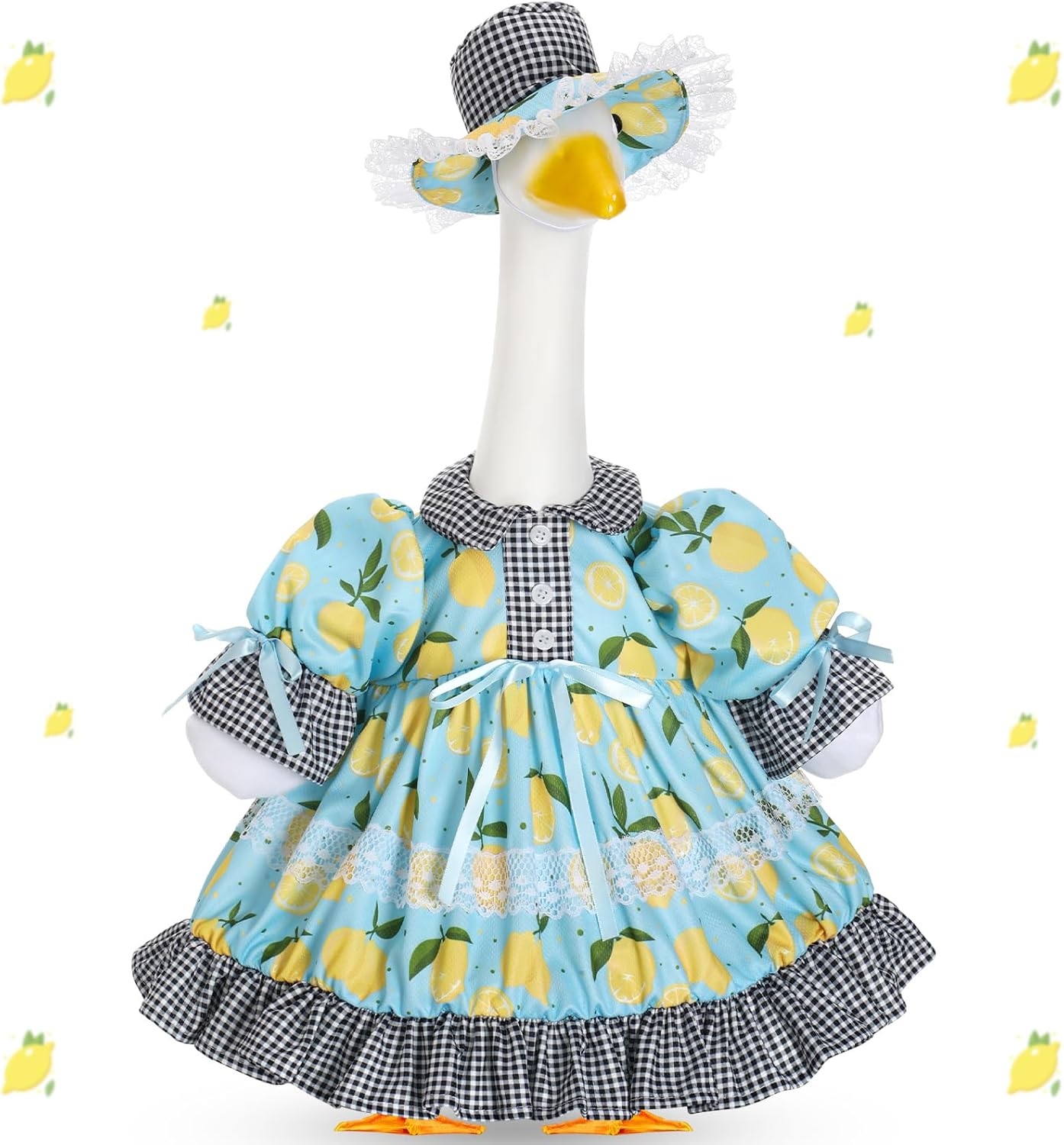 Lolita Goose Outfit Set for 23'' H Plastic Porch Cement Statue Cute Lolita Skirt Fall Spring Summer Goose Costume for Indoor Outdoor Yard Lawn Patio Art Decor(Lemon)