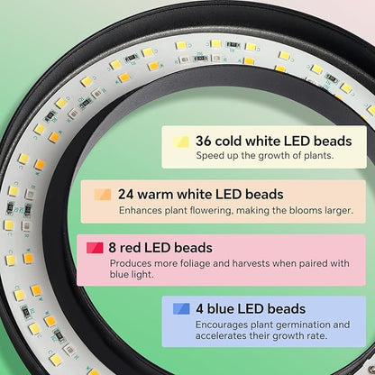 Desktop Grow Light, Height Adjustable Grow Lights for Indoor Plants Full Spectrum, 3 Lighting Mode, Halo Grow Light with Timer, Plant Lights for Indoor Growing (Black)
