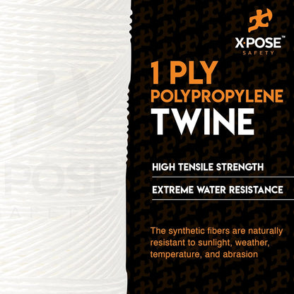 Polypropylene Tying Twine - 1 Ply White Plastic Poly Twine String 8500' Roll - Soft On Hands - Heavy Duty Outdoor & Indoor Tie Line - Baling Twine, Shipping & Bundling Twine, Packaging Rope