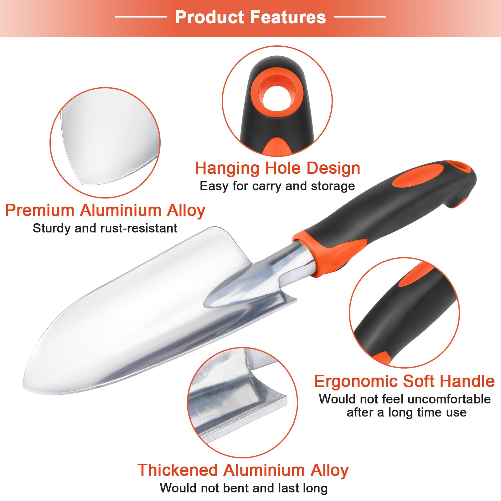 Garden Tools Set, 3 Pack Heavy Duty Gardening Tools Set Include Garden Shovel, Transplant Trowel