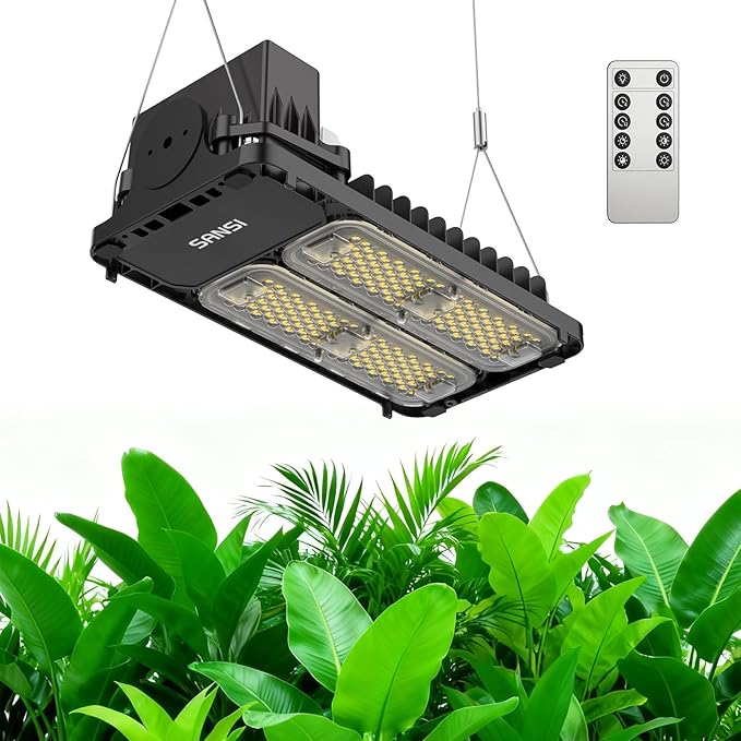 SANSI Grow Lights for Indoor Plants Full Spectrum, 100W(750W Equiv) Plant Light with Optical Lens for High PPFD, 4-Level Dimmable Panel Grow Light with Remote Control for Grow Tent Seeding Growing