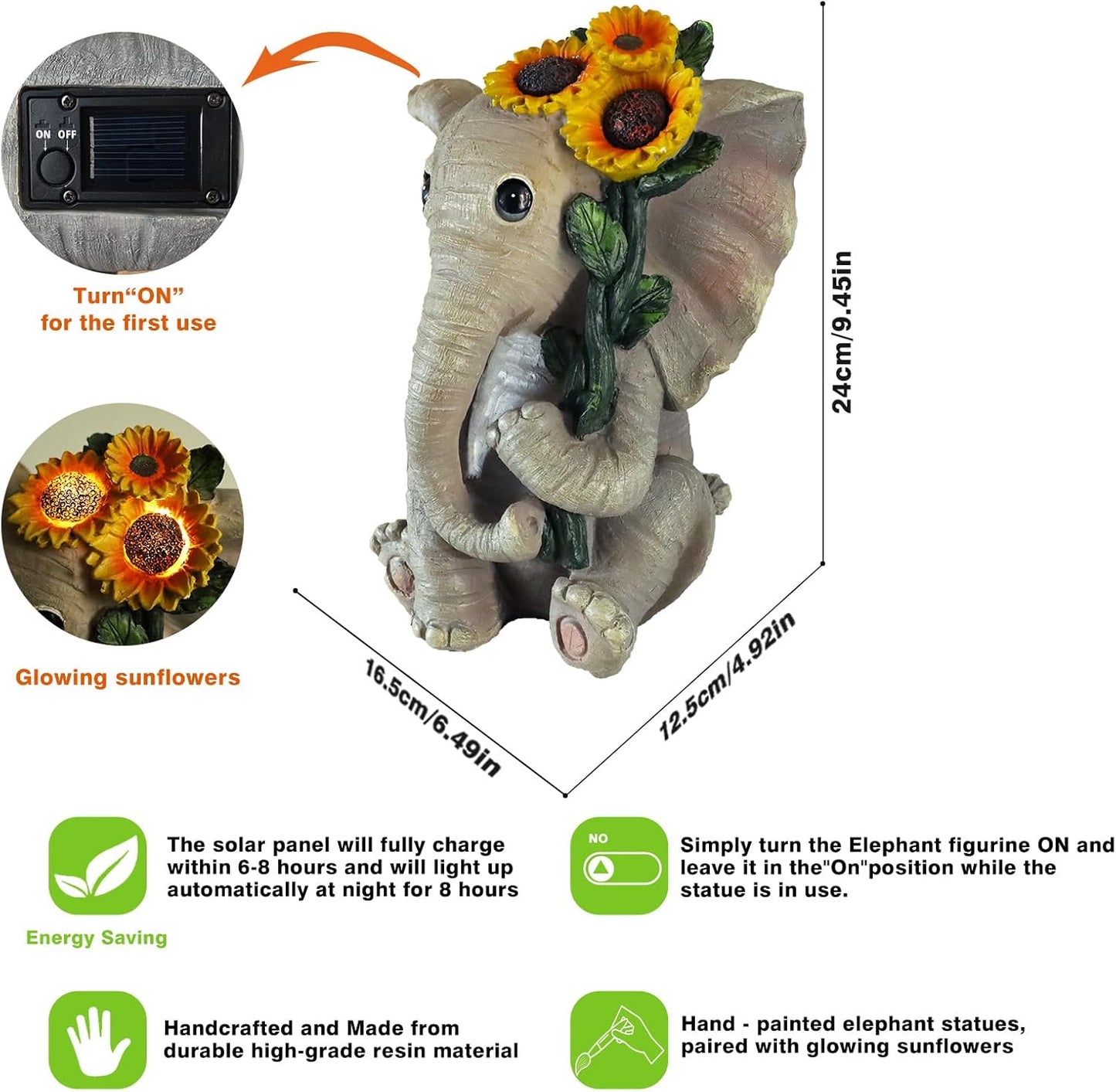 Solar Outdoor Garden Elephant Statues Lights, Good Luck Sunflower Elephant Statues for Women Outdoor Garden Decor for Outside Yard Front Porch Balcony Home, Birthday Easter Gifts for Adults Women